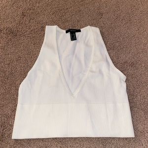 White ribbed crop tan top